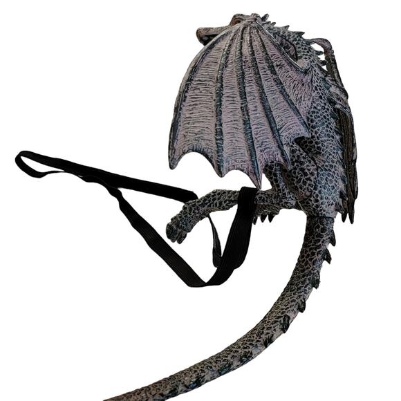 Dragon Figure 29" Long Tail Gray Plastic Toy Mythical Gothic Halloween Decor - Picture 5 of 8